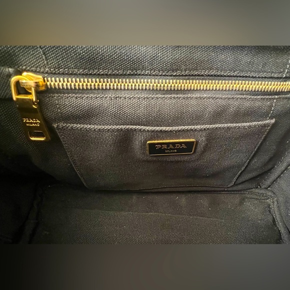 GUC Prada Canapa Denim Canvas PM Black Crossbody Hand Bag with Strap - Picture 9 of 12